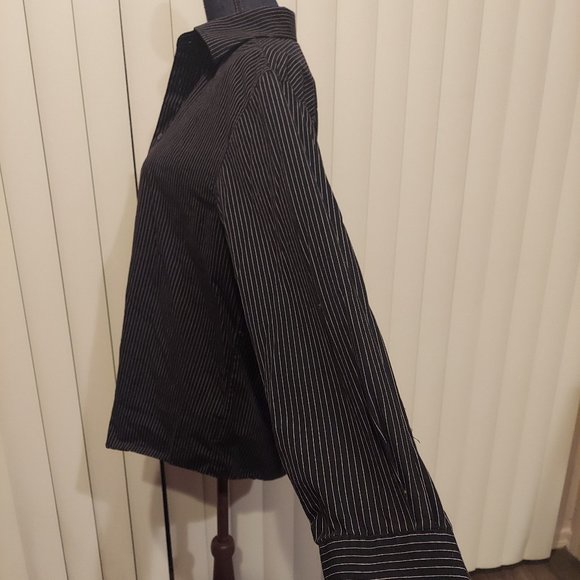 Eight Eight Black Long-Sleeve Button-Front Top w/ White Stripes Men's Size Large - Picture 2 of 3